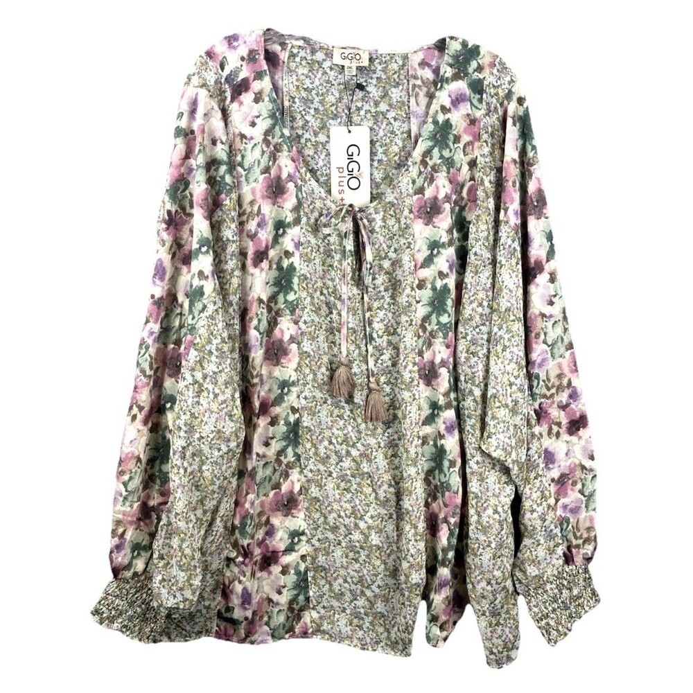 GiGiO Plus+ Blouse Top Women's 2X Boho Cottagecore Flowy Feminine Romantic NWT